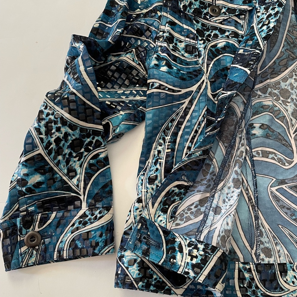 Ruby Rd Blue Black Swirl Print Iridescent Square … - image 5